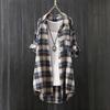 Women's Cotton Linen Plaid Long Shirt - Sun Protection, Loose Fit Outerwear, Lazy Style