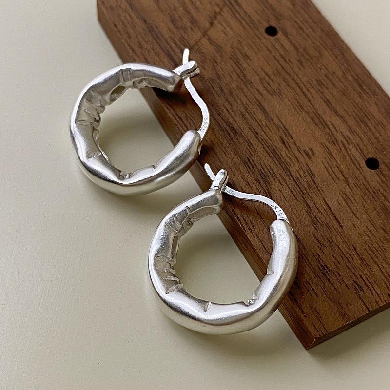 New 925 Silver Hoop Earrings Clip Matte Circle Geometric Punk For Women Girl Gift Jewelry