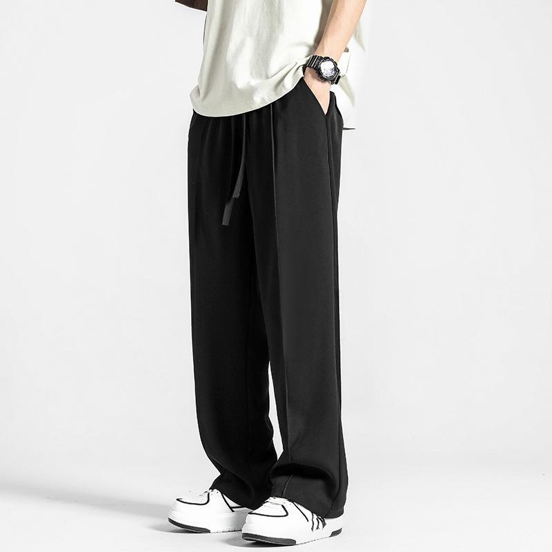 Men's Straight Loose Ice Silk Draping Feeling Plus Size New Spring and Summer Casual Trousers Sporty Wide Legs