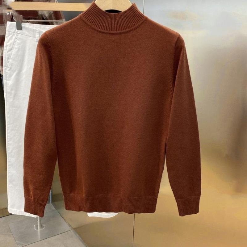Spring Autumn Men's Half High Collar Solid Color Pullover Splice Casual Fashion Elegant Commuter Long Sleeve Sweater