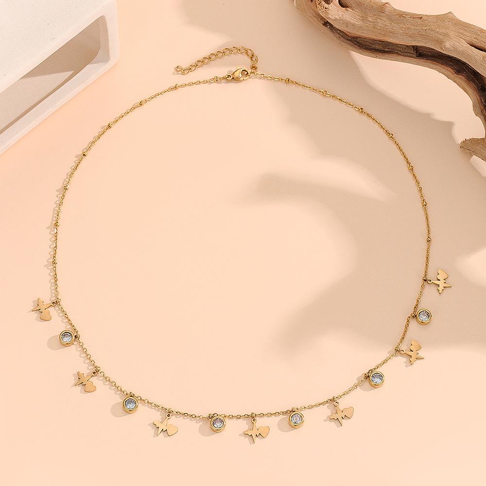 Tarnish Free Titanium Steel Roman Style Heartbeat Necklace for Women Fashion Versatile Clavicle Chain Jewelry золотистый