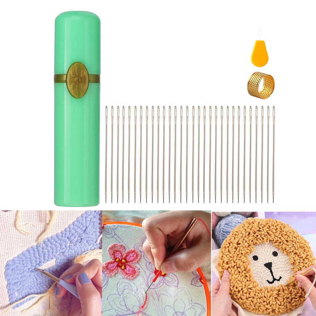 Needle with Large Eye Hand Sewing Needle Set Sewing Thimble Stitching Needle Yarn Knitting Needle for Crafts
