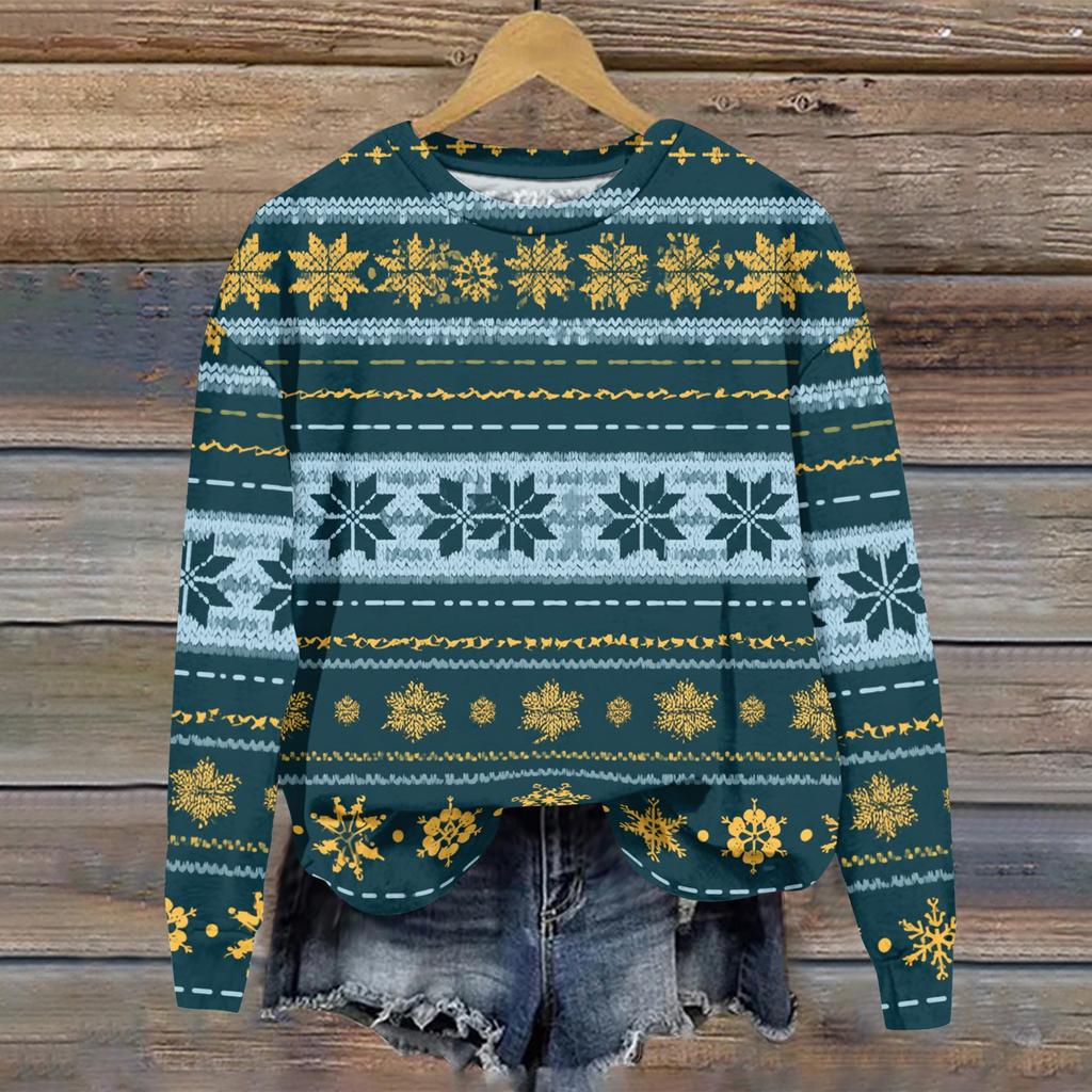 Women's Casual Long Sleeve Christmas Print Neck Sweatshirt