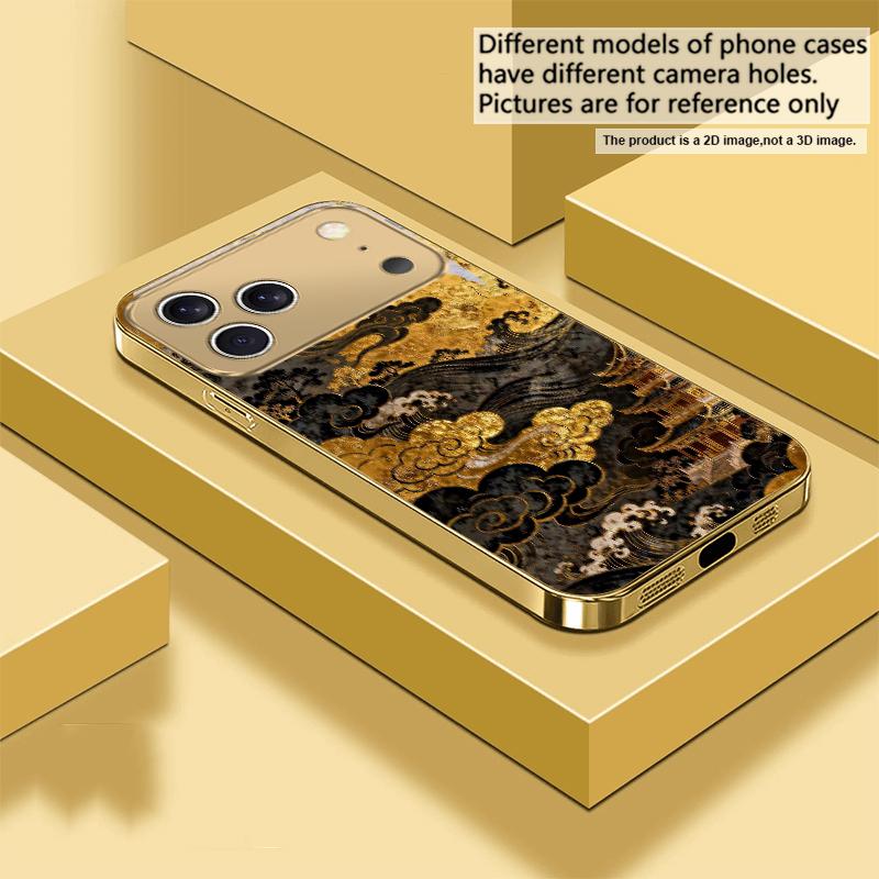 Golden surging waves For IPhone 17Pro Max 16 17 Pro 15 Pro 14 13 Plus 12 Mini 11Pro Max XR 16E 17 Air Golden glass phone case