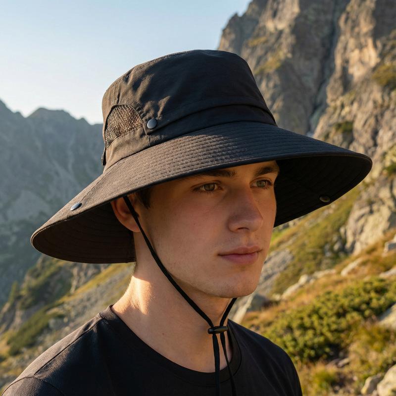 Men's Big Brim Sun Hat Top Detachable Fisherman's Hat Sunscreen Hat Solid Color Outdoor Mountaineering Fishing Hat