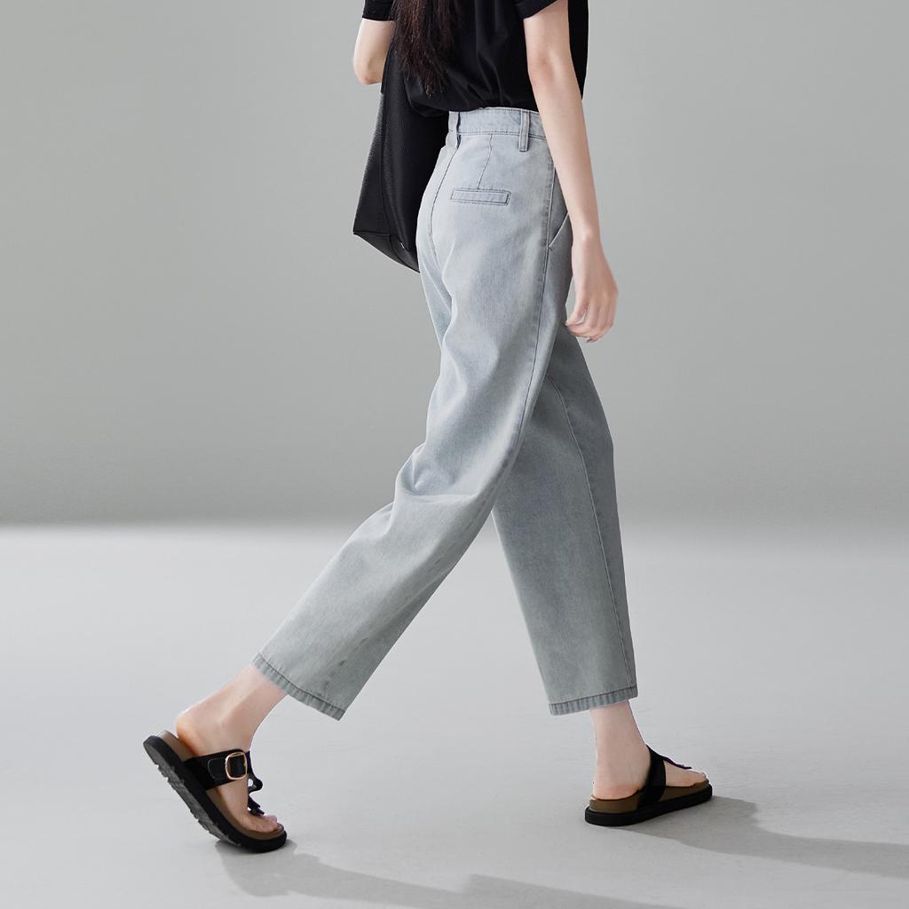Double pleated high waisted jeans for women in the summer of 2025, thin, fashionable, loose, versatile, and slimming Harun pants