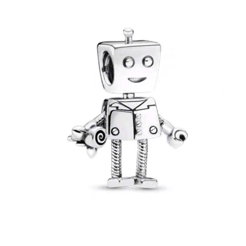 Robot Series Charm Beads Robot Holding Flowers Butterfly Wings Robot Fit Original Bracelets Diy Women Jewelry Gift