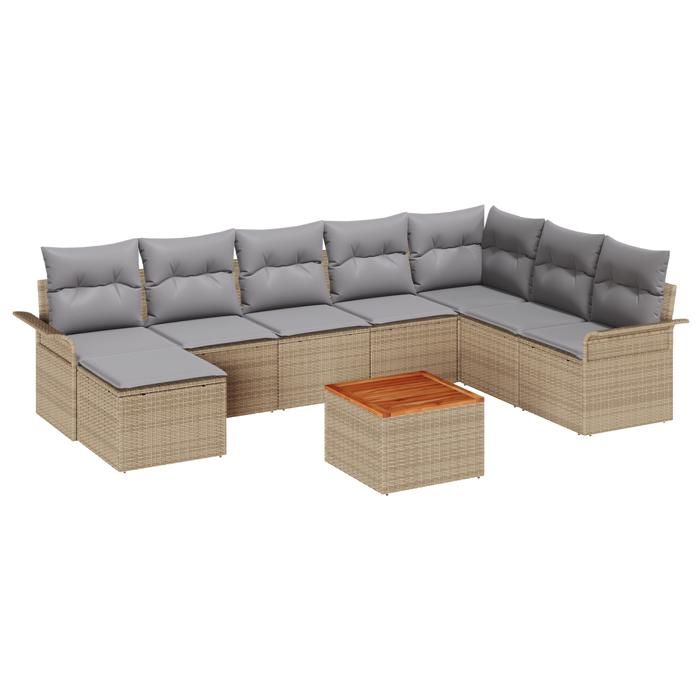 VidaXL Ensemble de Canapé de Jardin 9 Pièces avec Coussins Beige Poly Rattan Acacia 3347364