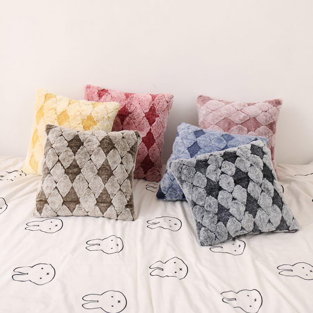 Nordic Imitation Wool Pillow Cover Diamond Lattice Plush Sofa Pillow Cushion Cover