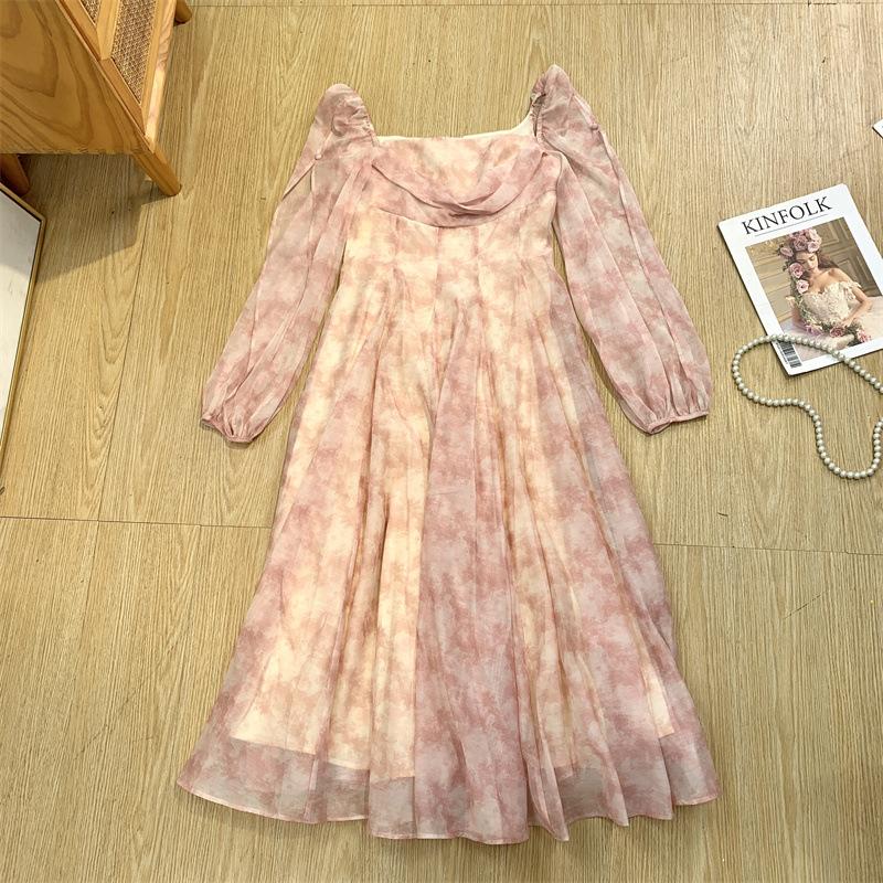 

Mi Chun Розовое французское платье в стиле кофе-брейк с принтом и широкой юбкой розового цвета XL