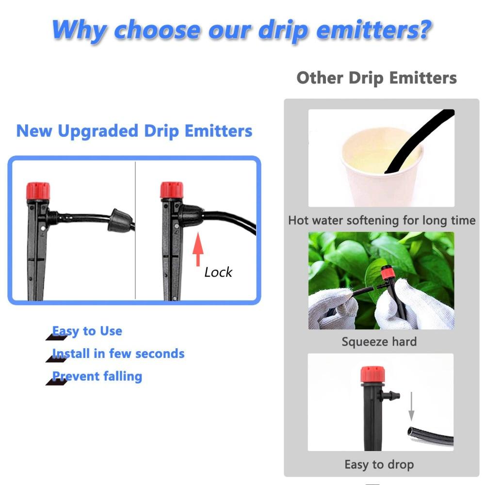 Drip Irrigation Emitters Adjustable with Stake for 1/4" Drip Irrigation Tubing Irrigation Drippers for Garden Watering System
