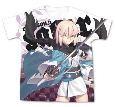 Cospa Fate Grand Order Saber Souji Okita Camiseta de Algodón de Manga Corta con Gráfico Completo BLANCA Talla S