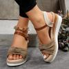 Fashion Summer Mix Color Platform Sandals Women Comfort Med Heels Espadrille Shoes Woman Ankle Buckle Wedges Sandalias De Mujer