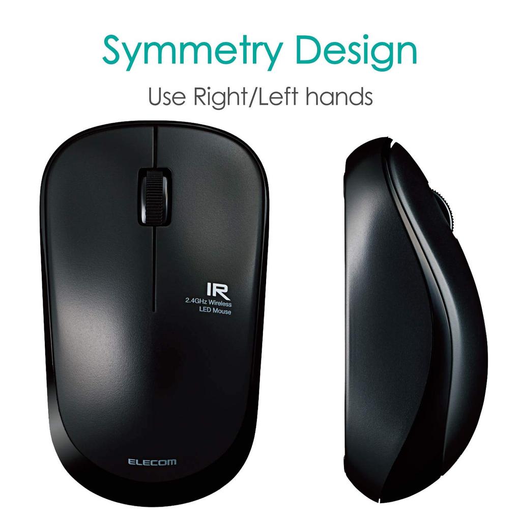 ELECOM Wireless Mouse (Receiver Included), Medium Size, 3 Buttons, Silent, IR Sensor, Power Saving, Black M-IR07DRSBK