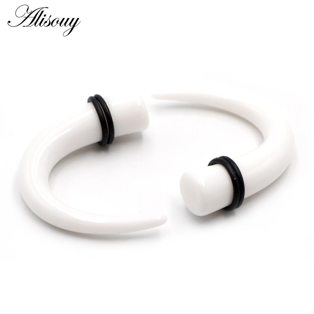 Alisouy 2pcs 1.6mm-11mm Acrylic C Sahpe Buffalo Horn Ear Gauges Ear Taper Stretching Plugs Tunnel Expander Body Piercing Jewelry