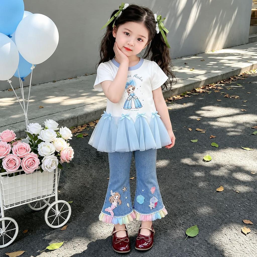Girls Summer Thin Princess Printed T Shirt Cute Short Sleeve Top