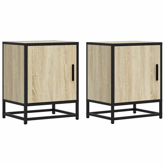VidaXL Bedside Tables 2 Pcs Sonoma Oak Engineered Wood and Metal, Bedside Furniture, Side Table, Bed Cabinet, 848712