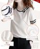 Knit Cut and Sew Ribbon Neck Plain Elegant Business Spring Summer Summer Knit Tops Loose Fit Thin Office Casual Adult Clean Office Casual Stylish