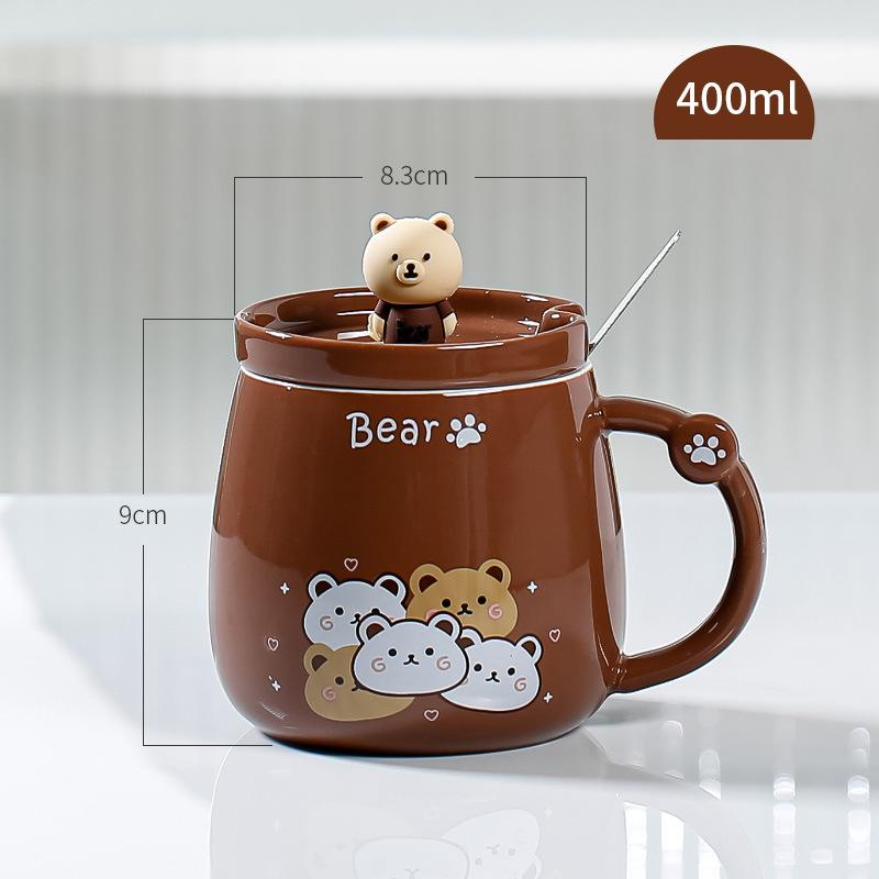 Cute Bear Mugs With Lid Spoon For Women Ceramic Mug Kid Cartoon Milk Mug Coffee Cup Tea Cup Birthday Christmas Gift