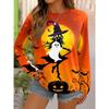 Round Neck 3D Ghost Printed Top Casual Long Sleeved Women's T-shirts - Soft Medium Stretch Polyester Fabric Spring and Autumn Relaxed Fit Clothing