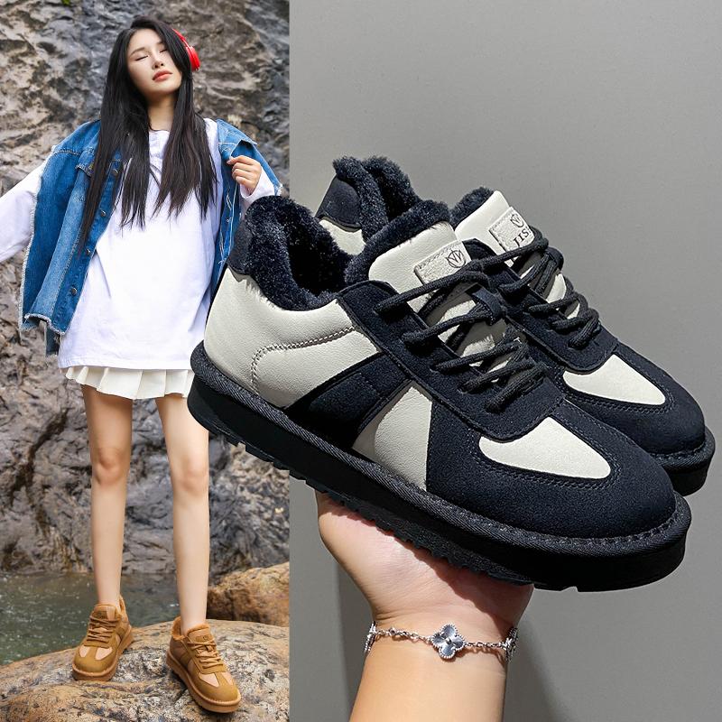Fashion Genuine leather plush thick sole raised cotton shoes for women's winter new low top snow boots sneakers women platform sneakers