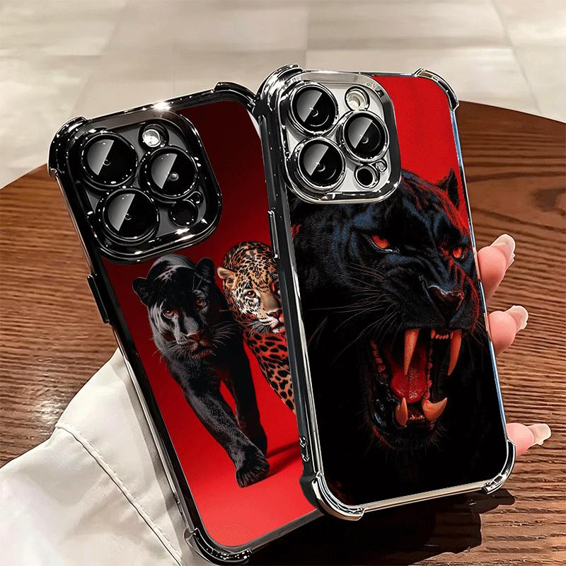Black Panther Cool Animal Plating Phone Case For Iphone 16 17 Pro Max Air 16E 14 15 Plus 12 13 Mini Anti-Fall Airabag Cover