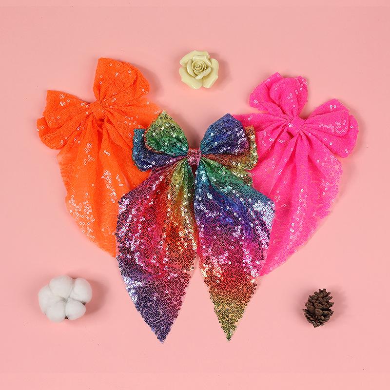 Nou Clip de păr cu fundă mare colorată cu paiete pentru modă feminină, panglică pentru coadă de cal, ac de păr, clip BB, accesorii de păr pentru fete