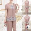 2 Pcs/Set Women T-shirt Pants Set Flower Print Round Neck Short Sleeves Elastic Waist Wide Leg Sleeping Loose Button Decor Plus Size Mom Nighty