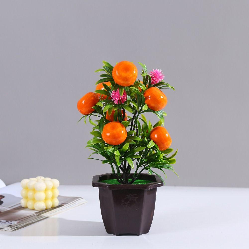 Strawberry Orange Tree Artificial Fruit Plant Potted  Indoor Office Table Decor
