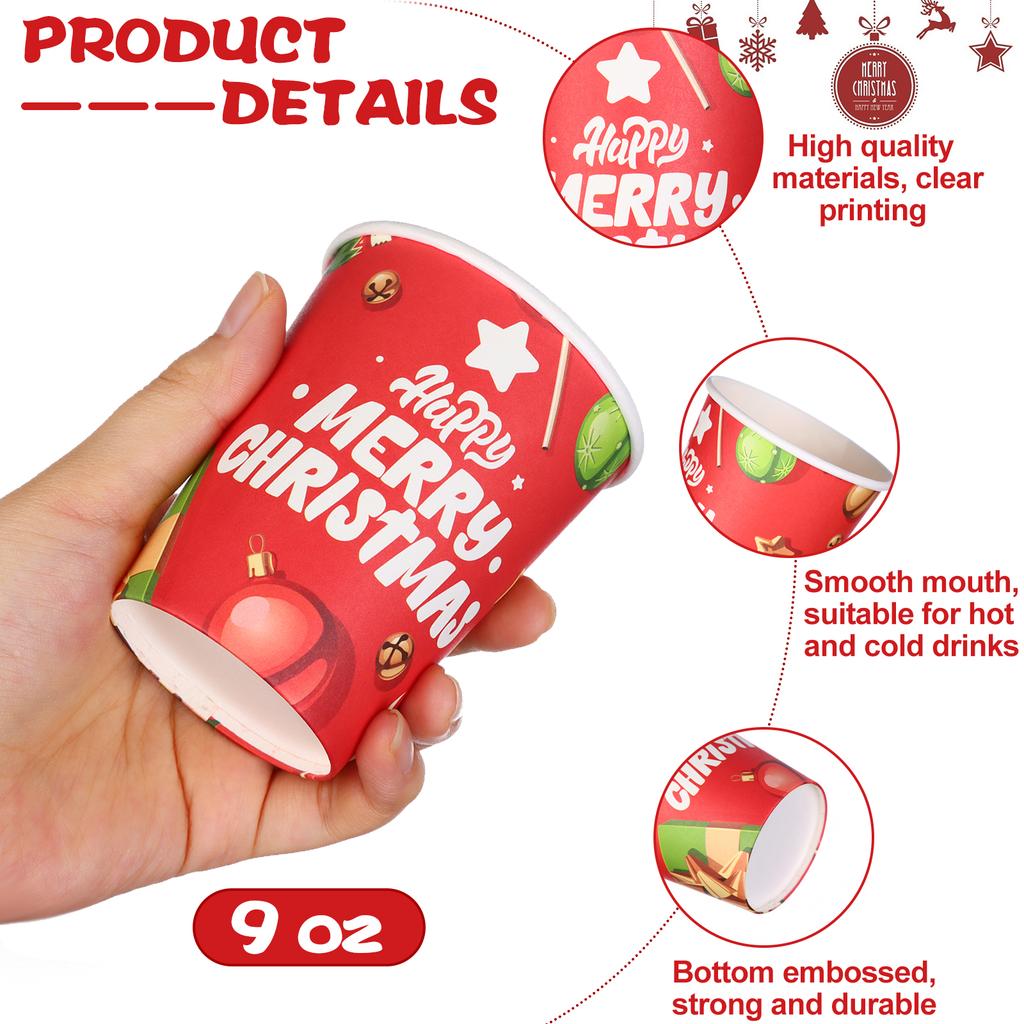 120 Packs Christmas Disposable Cups 9Oz Disposable Coffee Cups Christmas Paper Cups Hot Chocolate Cocoa Cup Christmas Party Supp