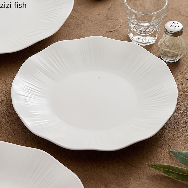 Kreativní pruhovaný keramický plochý talíř s lotosovým listem, restaurace, steakový talíř, dezertní talíř na těstoviny, molekulární kuchyně, speciální nádobí