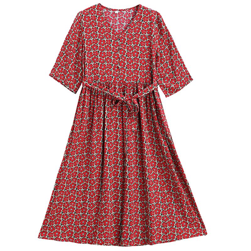Elegant Women's Summer Dress Plus Size Half Sleeve Vintage Print Long Dresses Female Summer Clothes