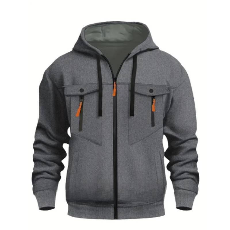 Mens Hoodie Jacket With Multiple Pockets And Zipper For Casual Spring Fall Outdoor Wear