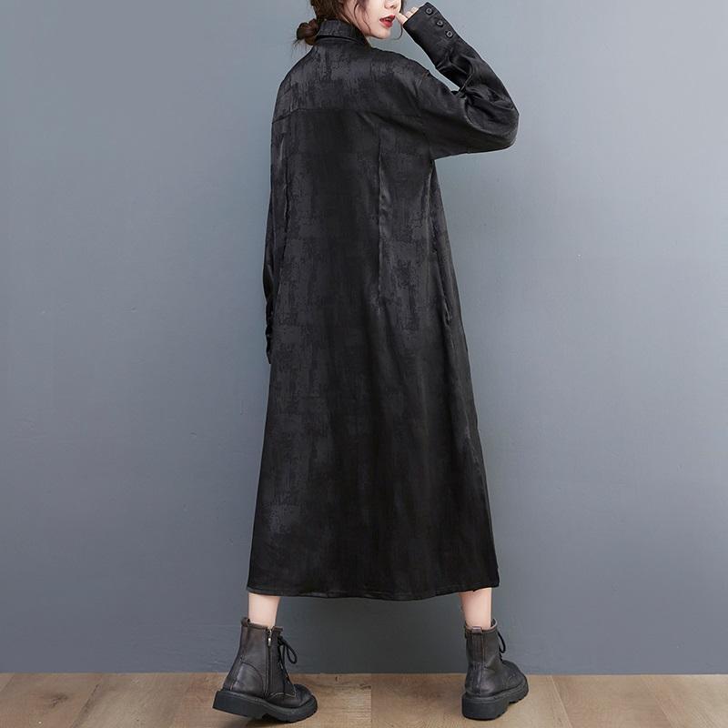Långärmad Plus size vintage nyinkomna klänningar för kvinnor avslappnad lös vår höst Skjortklänning