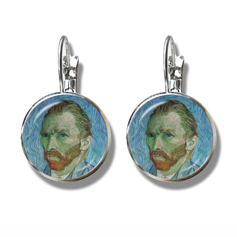 Van Gogh Solsikker Kunst Vintage Sølvbelagte Øredobber Glass Cabochon Kuppel Stiftøredobber Zirkon For Kvinner Jenter Gave