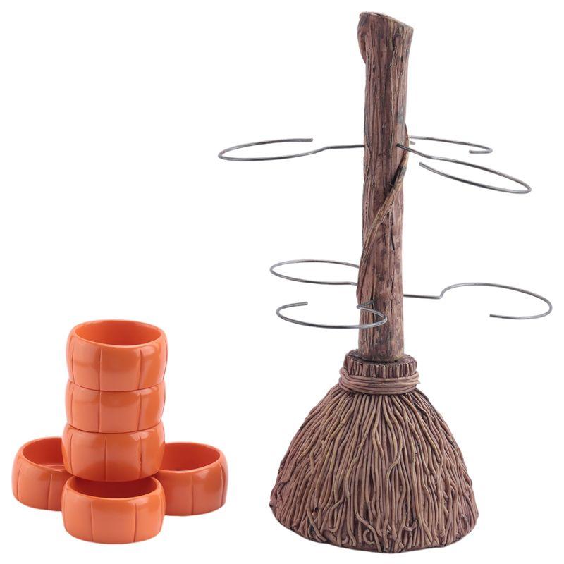 A20F-Halloween Pumpkin Snack Bowl Stand, Halloween Broomstick Snack Bowl Stand, Pumpkin Snack Tray, Detachable Resin