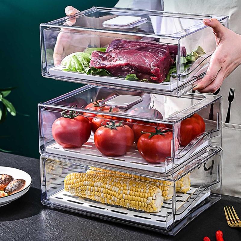Practical Stackable Kitchen Fridge Organizers Bins Storage Container With Clear Lid for Food Storage Organization