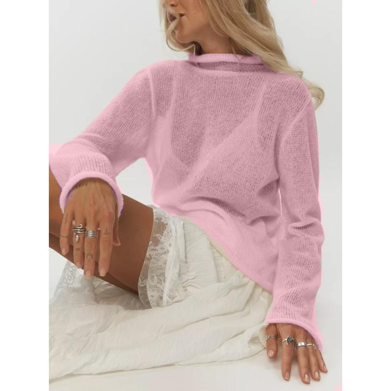 Womens Oversized Knit Sweater Loose Fit Long Sleeve Cropped Top Soft Mohair Blend Streetwear 2025