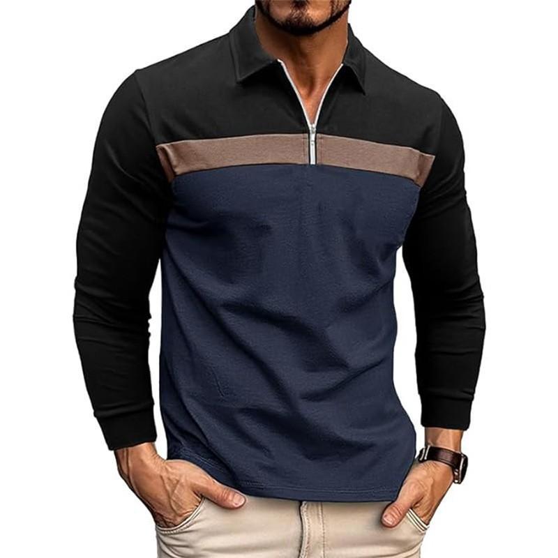 2025 Autumn and Winter New Lapel POLO Shirt Men's Long Sleeve Top