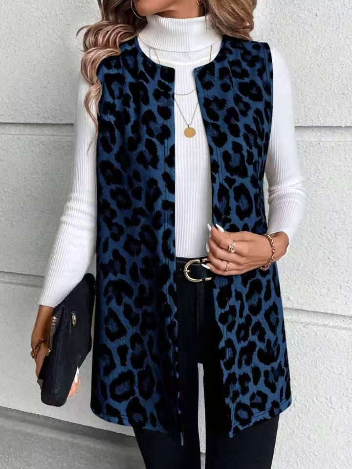 

2025 European and American Autumn/Winter Women s Casual Leopard Print Coat - New Fashion Extra Extra Large темно-синього кольору