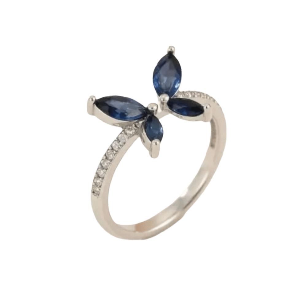 Light Luxury Zircon Butterfly Ring Exquisite Crystal Ring Sweet Butterfly Opening Ring  Party синий