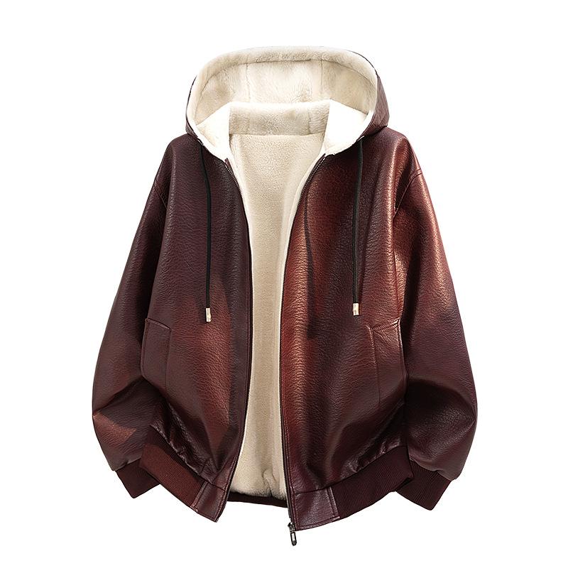 American retro men's leather jacket pu leather tooling old money wind tough loose locomotive leather jacket men's top