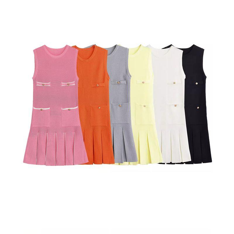 Kaslead New Arrival Women's Clothing Fashion Style Fashion Minimalist Wide Pleated Knitting Mini Dress 3859025