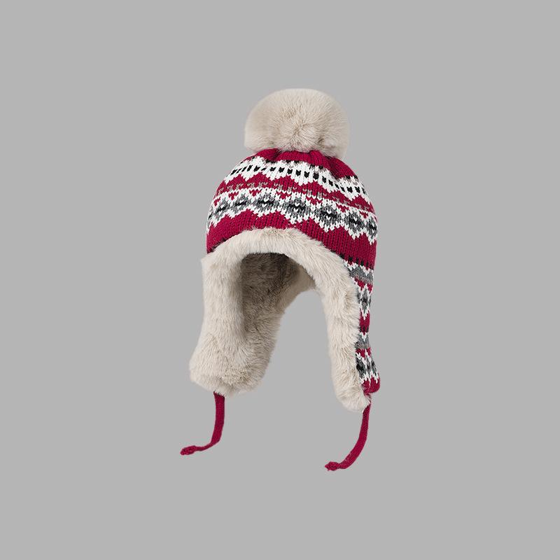 A Thick Woolen Cap for Women in Winter Imitating Rabbit Fur  Fashionable and Sweet Windproof and Warm FairIsland-style Knitted Lei Feng Cap