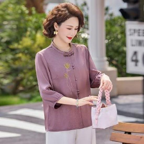 

2026 Elegant Chiffon 3/4 Sleeve Shirt for Middle-Aged Women - Spring & Summer Trend 2XL