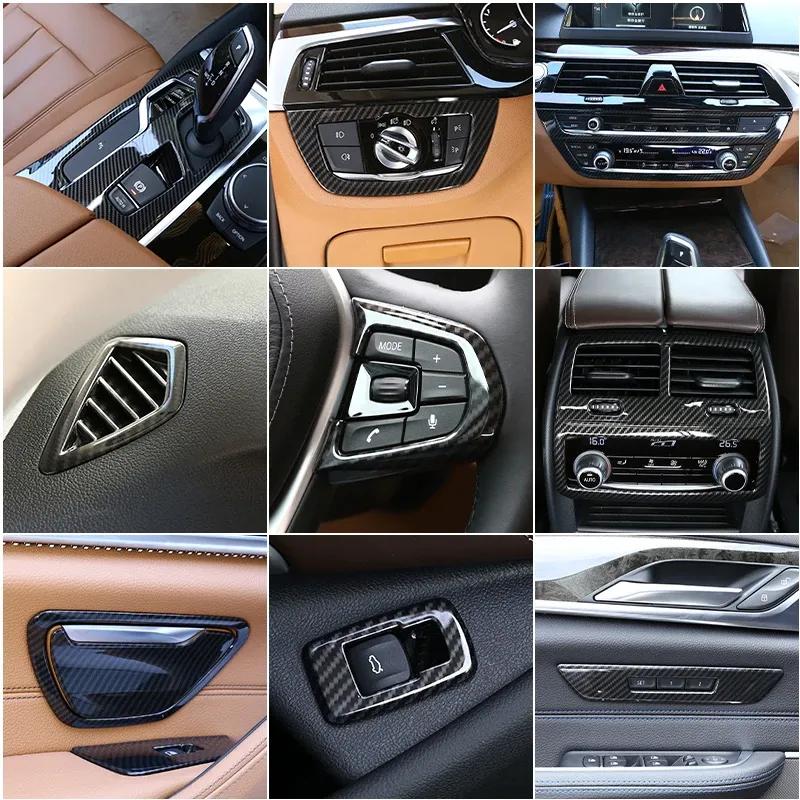 For BMW 5 Series G30 2018-,Steering Wheel,Dashboard,Console Gear Shifter,Panel Sticker,Car Interior Carbon Fiber Trim Cover