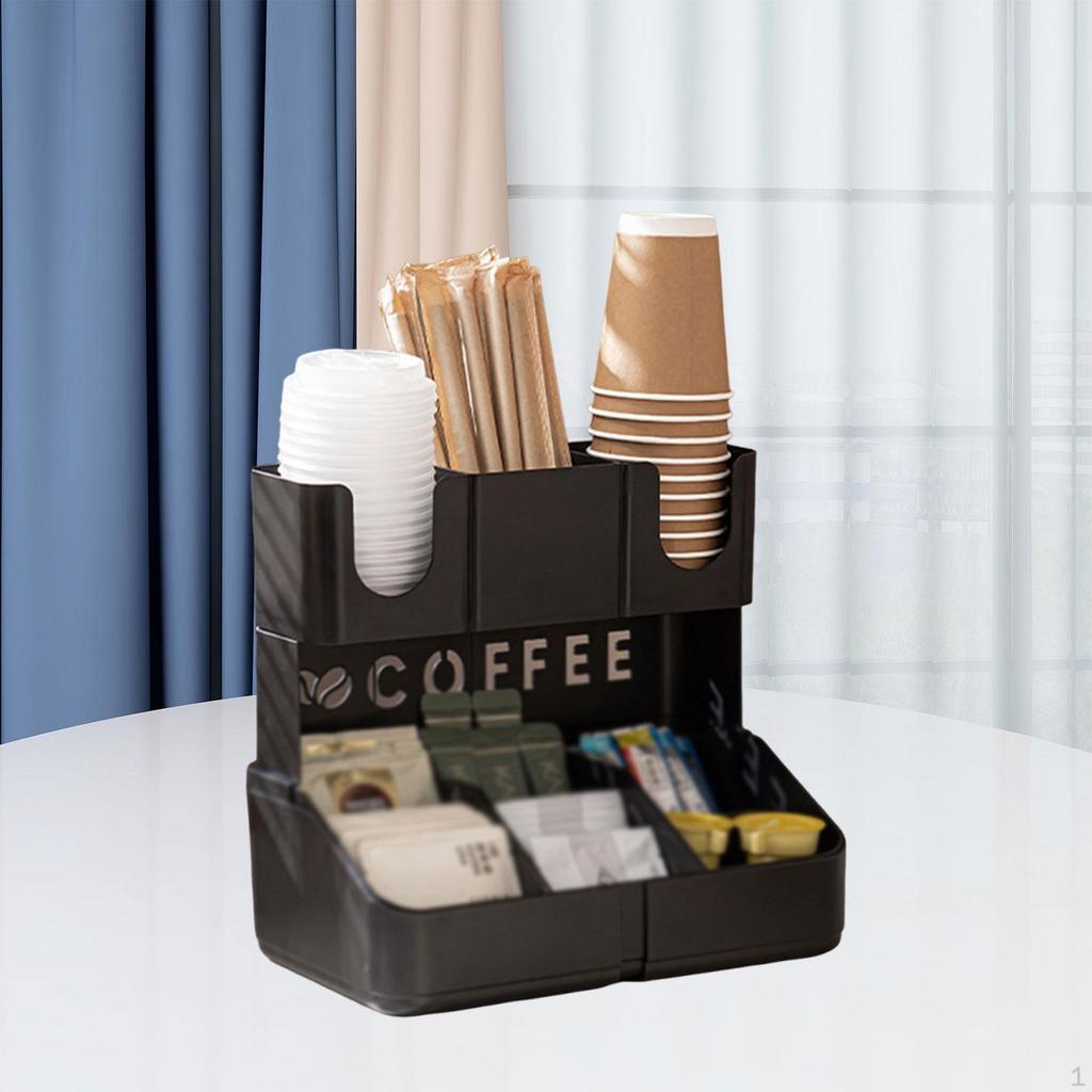 Schwarzer Kaffee Bar Organizer, Platzsparend, Aufbewahrungsregal für Restaurantzubehör, Büro, Hotel,