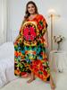 EDOLYNSA 2024 Bohemian Bunte V-ausschnitt Lose Kaftan Kleid Für Frauen Sommer Casual Plus Größe Batwing Ärmel Urlaub Langes Kleid Q1464