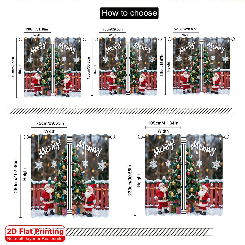 2pcs 2D Flat Printing Merry Christmas Popular Curtains Merry Christmas Santa Tree 100% Polyester Without Electricity 0 Use for