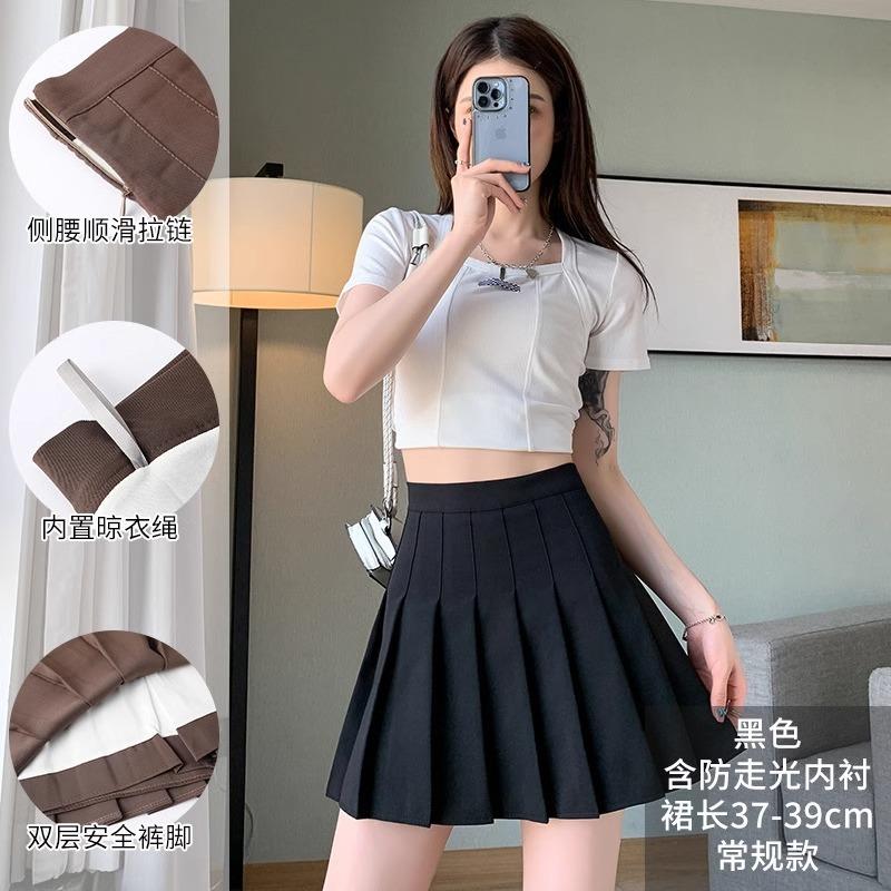 Women High Waist Wool Pleated Mini Skirt 2026 Fall Slim A-line JK School Style Anti-chafing Safety Liner Two Length Options